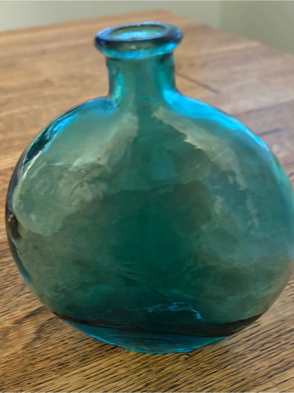 Vintage Teal Round Glass Bud Vase